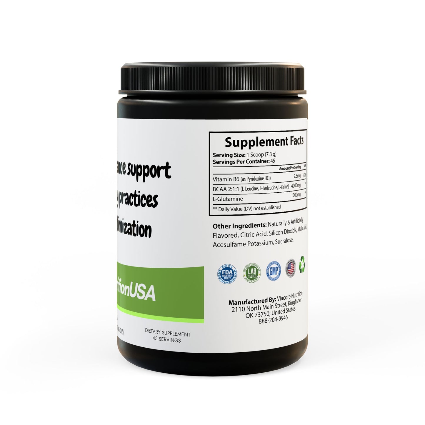 BCAA Supplement - Refreshing Watermelon Flavor (325g, 11.46oz, 45 servings)